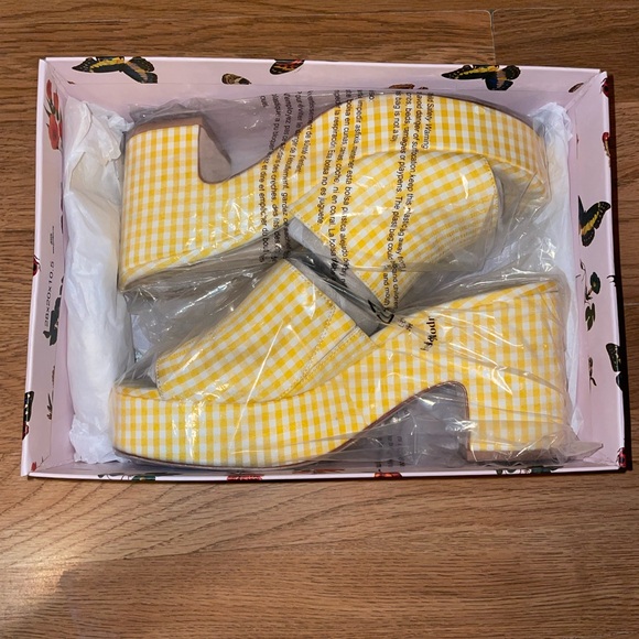 🌼Antonio Melani x Jennifer Sumko The Cove Yellow Gingham Open Platform SZ 8.5 - Picture 5 of 16